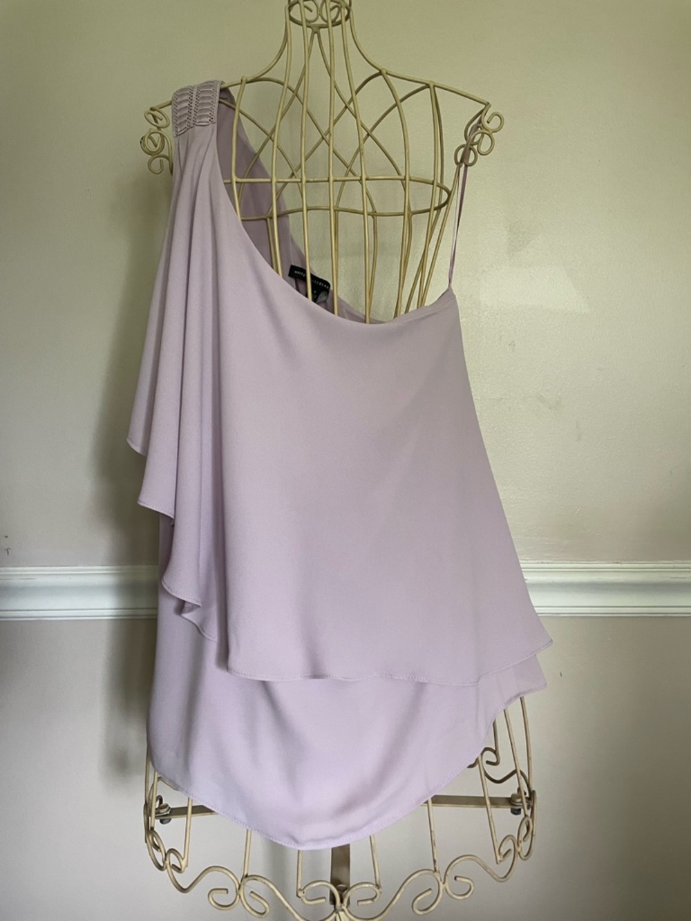 White House Black Market Lilac One-Shoulder Ruffle Top